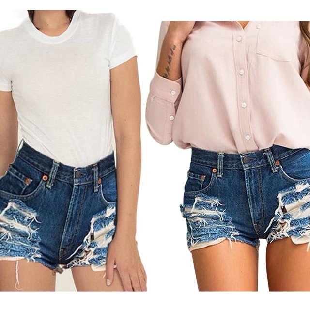 Moda mujer verano borlas Jeans pantalones cortos espalda cremallera pantalones cortos de mezclilla (S)