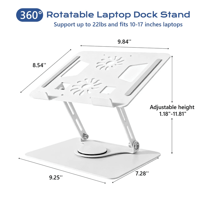 Couradric Aluminum Laptop Stand – 360° Rotating, Ergonomic Foldable, for 11-17.3",White