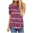 thumbnail image 2 of Fiudx Ropa de Mujer Camiseta de Manga Corta con Estampado Informal para Mujer, Blusas Holgadas a Rayas, 2 of 4