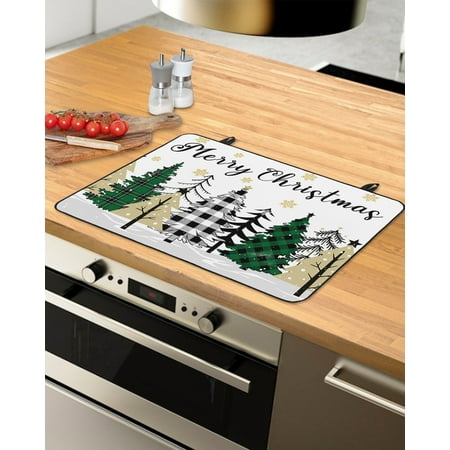 

Christmas Tree Stove Top Covers for Electric Stove Heat Insulation Fireproof Glass Cooktop Cover Counter Top Glass Stove Cover 31 x24 Merry Christmas Green Xmas Treee Winter Snowflake