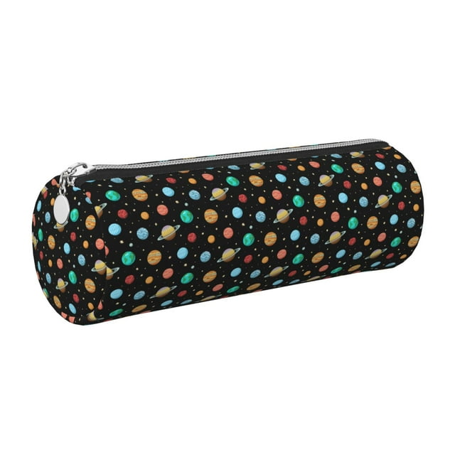 Honeii Solar System Planets Space Print Leather Pencil Case,Small Pencil Pouch,Durable Zippered Storage for School, Office, and Travel Essentials
