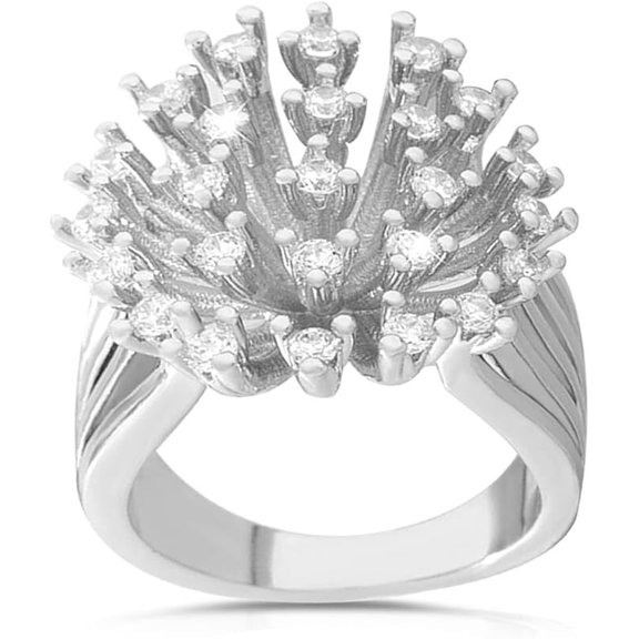 Starburst Dandelion Diamond Ring, Floral Cluster Diamond Engagement Ring, Scattered Diamond Ring, Multi Split Shank Ring, 925 Sterling Silver, 2.3 Ct Simulated Diamond, 925 Sterling Silver