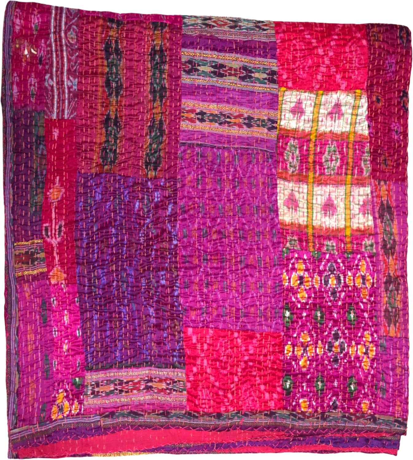 Indian Handmade Beautiful Cotton Kantha Quilt , Bedsheet , Throw Blanket Size (Twin Size - 60" x 90")