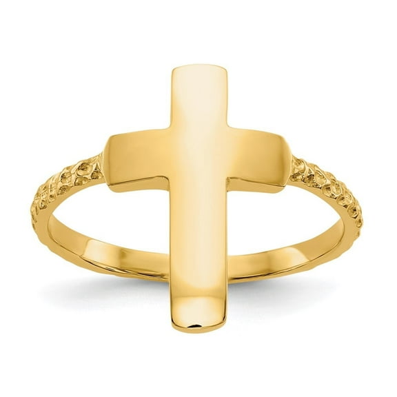 Diamond2Deal 14K Yellow Gold Polished Textured Cross Ring for Women Size 7
