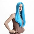thumbnail image 4 of RightOn 26" Blue Wig Long Straight Hair Wig Sky Blue Wig Cosplay Costume Party Wig with Wig Cap, 4 of 6