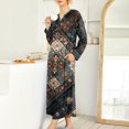 thumbnail image 4 of Women's Nightgown Sleep Dress Long Loungewear V-Neck Henley Nightdress with Pocket Floral Print for Spring Fall,Brown,4XL, 4 of 8