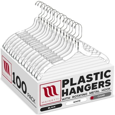 Mainetti Brand Plastic Clothes Top Hangers in clear 100 Count