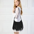 thumbnail image 4 of Bolso estilo hobo Sunwel Fashion con flecos de gamuza vegana para mujer, negro, 4 of 6
