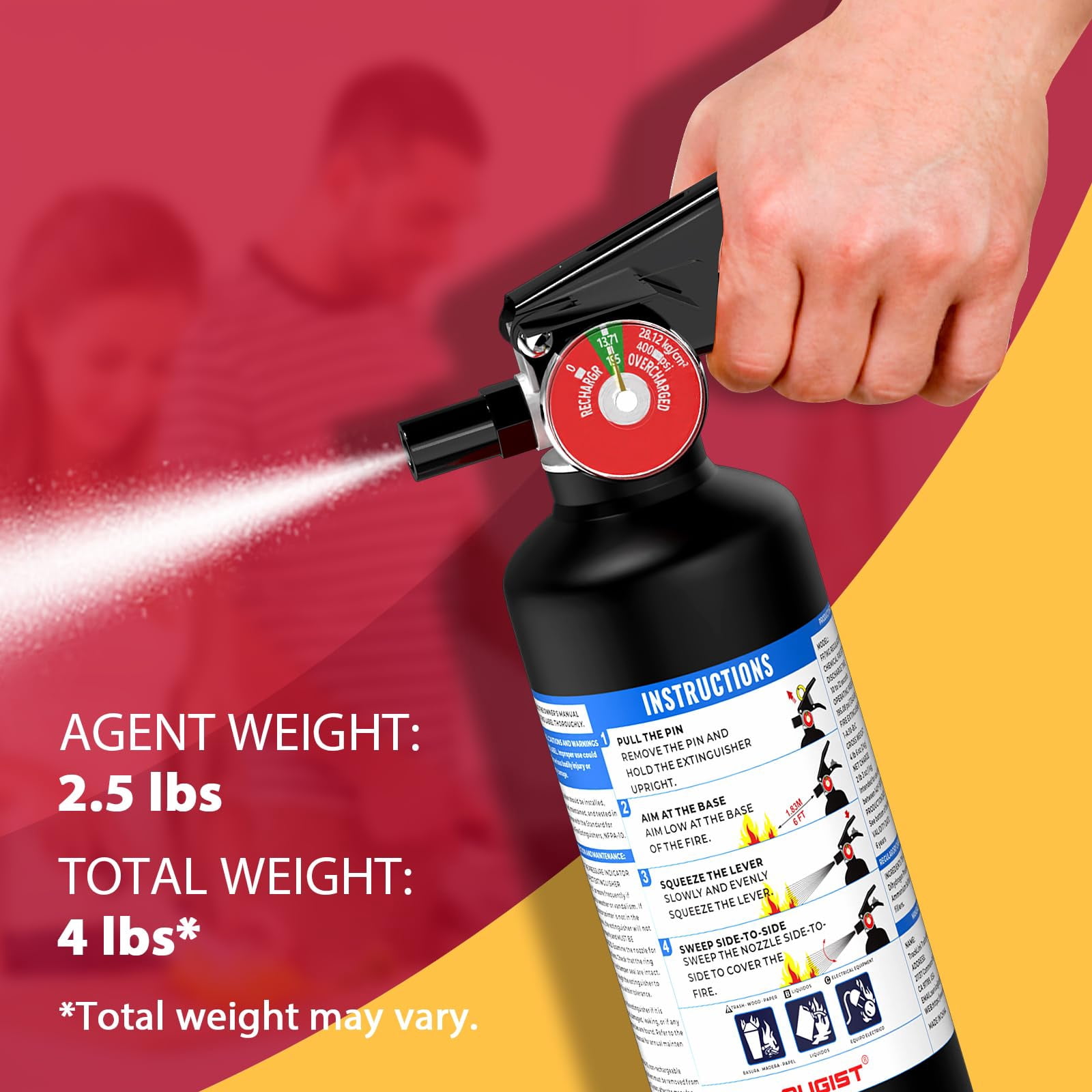 OUGIST ABC Fire Extinguisher with Wall Mounting Bracket, 2.5 lb 1‑A:10‑B:C Rated with Quick‑release Handle for Home Kitchen Vehicle Safety
