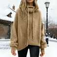 thumbnail image 2 of WTXUE Women's Turtleneck Oversized Sweaters Cowl Neck with Drawstring Loose Knit Jumper Thick Batwing Long Sleeve Pullover Warm Casual Tunic Sweater Khaki L, 2 of 4