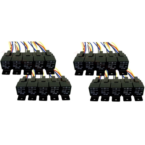 20 Absolute USA 12V 30/40 Amp SPDT Automotive Marine Bosch / Tyco Style 5 Pin Relay with Wires & Harness Socket