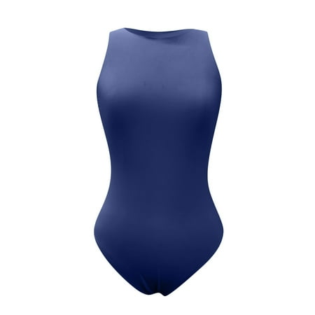 

dmqupv Women s Jumpsuits And Rompers High Solid Women s Elastic Bodysuit Neck Rompers for Juniors off The Shoulder Blue Large