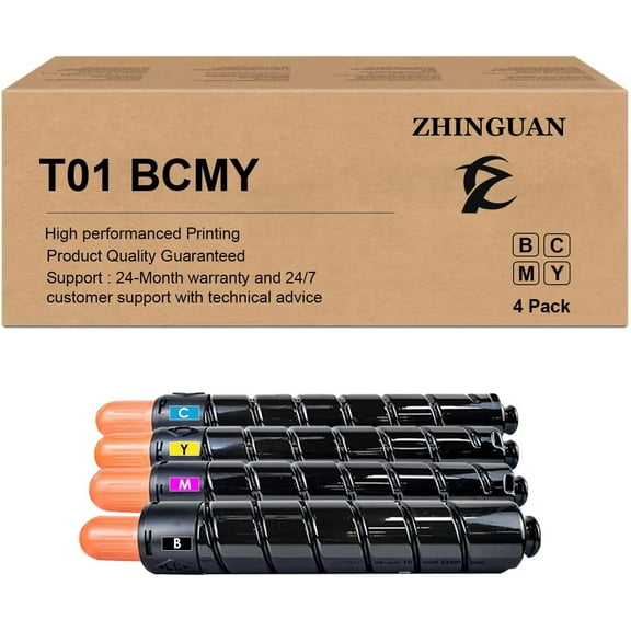 ZHINGUAN T01 Toner Cartridge Set Black Cyan Magenta Yellow Works for Canon imagePRESS C700 C650 C850 C65 C800 C750 （8066B001 8067B001 8068B001 ‎8069B001）