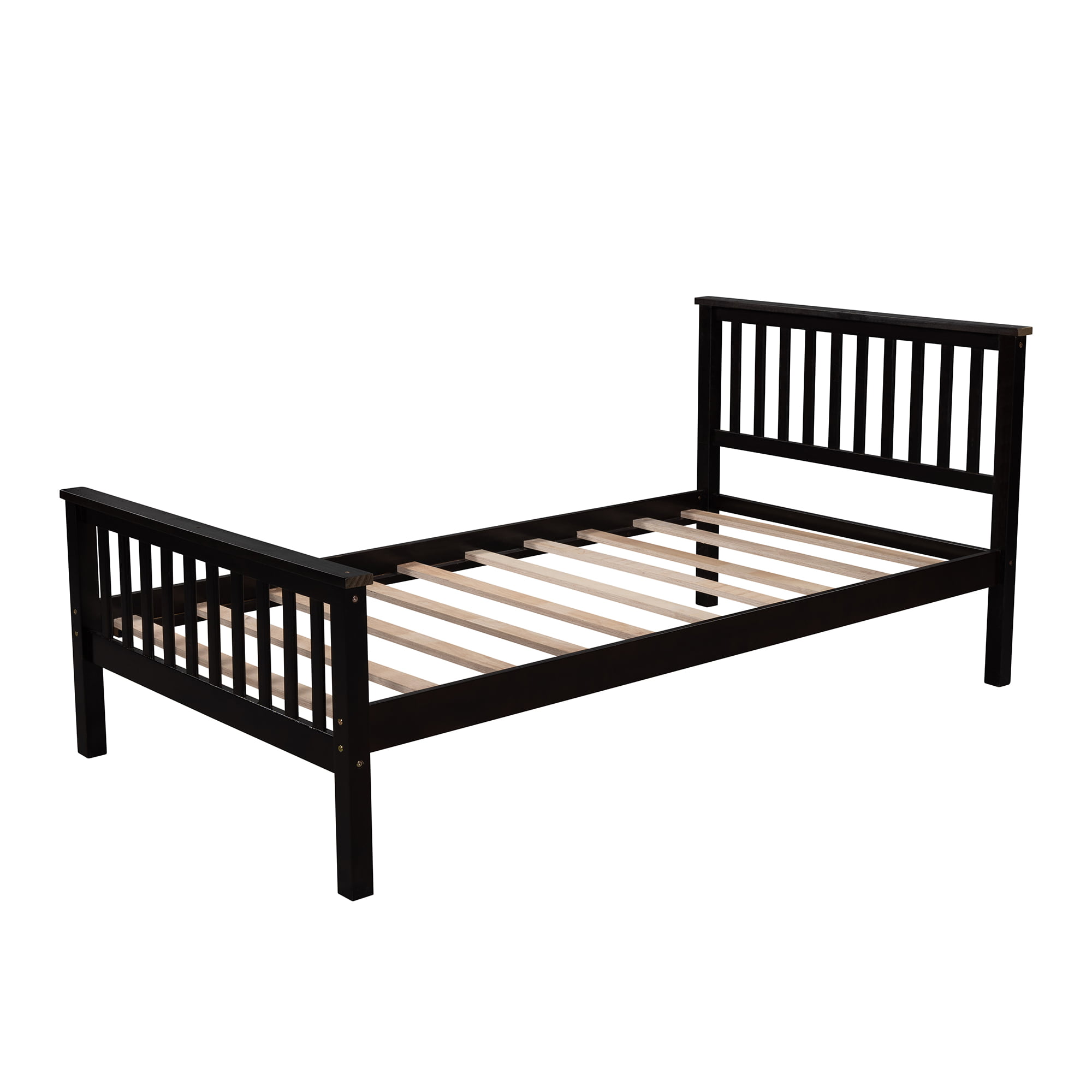 Twin Size Wood Platform Bed With, Platform Bed Frame That Attaches To Headboard And Footboard