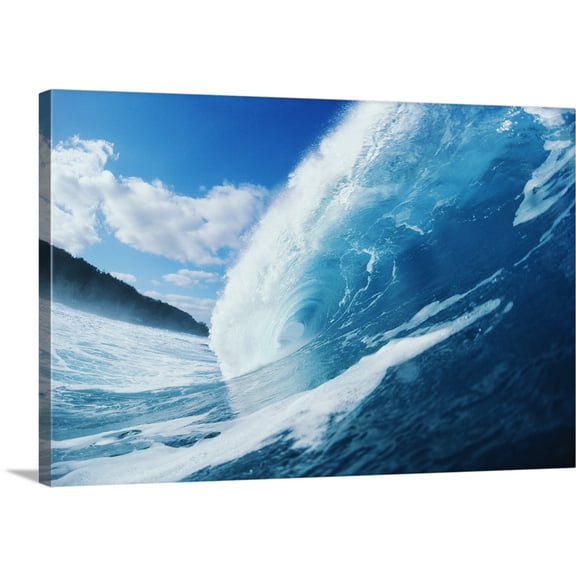 Great BIG Canvas | "Side View Of Blue, Curling Wave" Canvas Wall Art - 24x16