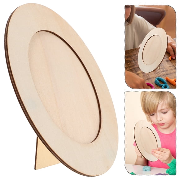 OULII 1Set Oval Photo Frames Diy Picture Frame Kit Beige Wood 6.7x4.7x0.2in For Home Decoration And Family Activity