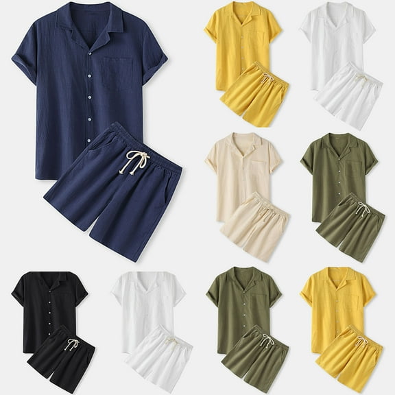 GERsome Men's Short Sleeve Tracksuits 2 Piece Summer Button Down Shirts and Shorts Sets Casual Solid Color Loungewear S-2XL