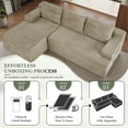 thumbnail image 2 of 96" L-Shaped Sectional Sofa, Oversized Modular Corduroy Couch with Chaise Lounge & 2 Throw Pillows, No Assembly Convertible Corner Sofa for Living Room Apartment,Camel, 2 of 9