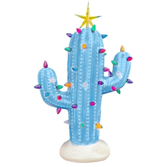 Navidad De Resina Con Luces, Adorno De Mesa De Cactus De Navidad Nostálgico Vintage, Decoraciones De Navidad Cateissary HA042673-04