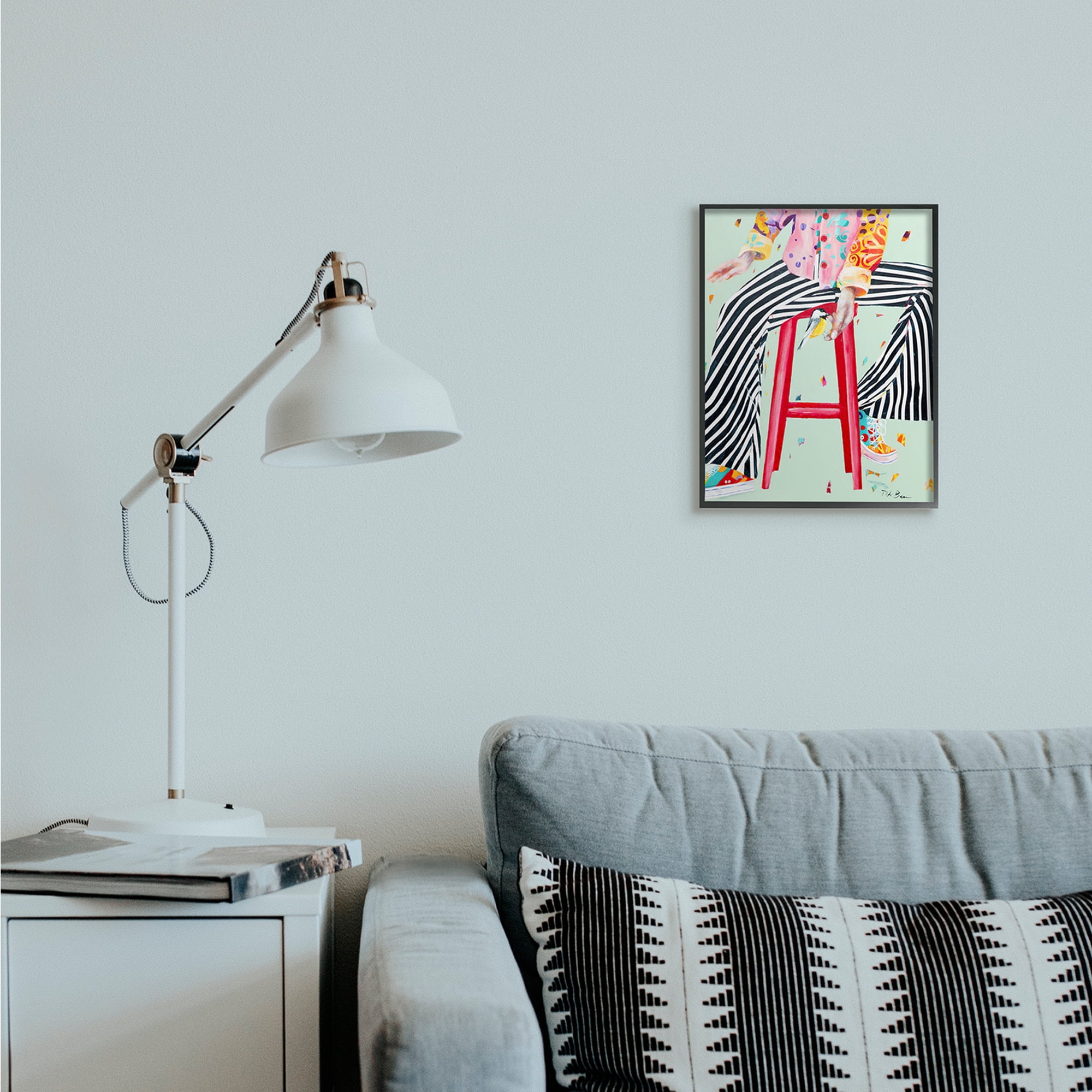 Stupell Industries Sitting On Stool with Bird Fun Expressive Fashion Black Framed, 11 x 14, Design by Pamela K. Beer