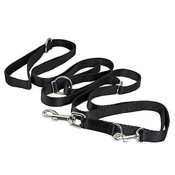 3/4" Wide 6 Way European Multi-functional Nylon Dog Leash Black, Adjustable Lead 5.5"-10' Long