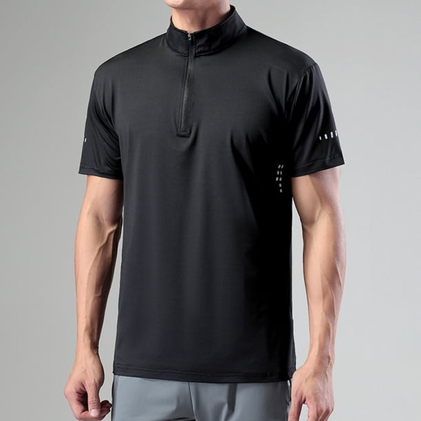 pstuiky camisetas de hombre, Camiseta deportiva de verano para hombre, de color liso, ajustada, con cremallera, de manga corta y cuello alto ropa de hombre xl