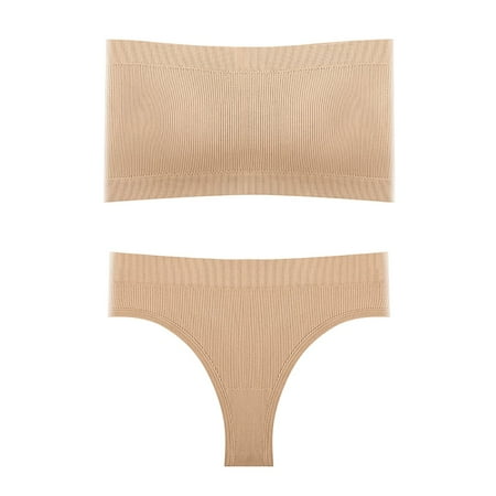 

EUHDSSDE Follure Women 2 Piece Strapless Top With Padded Bra Lingerie Vest And Thong Panties Set