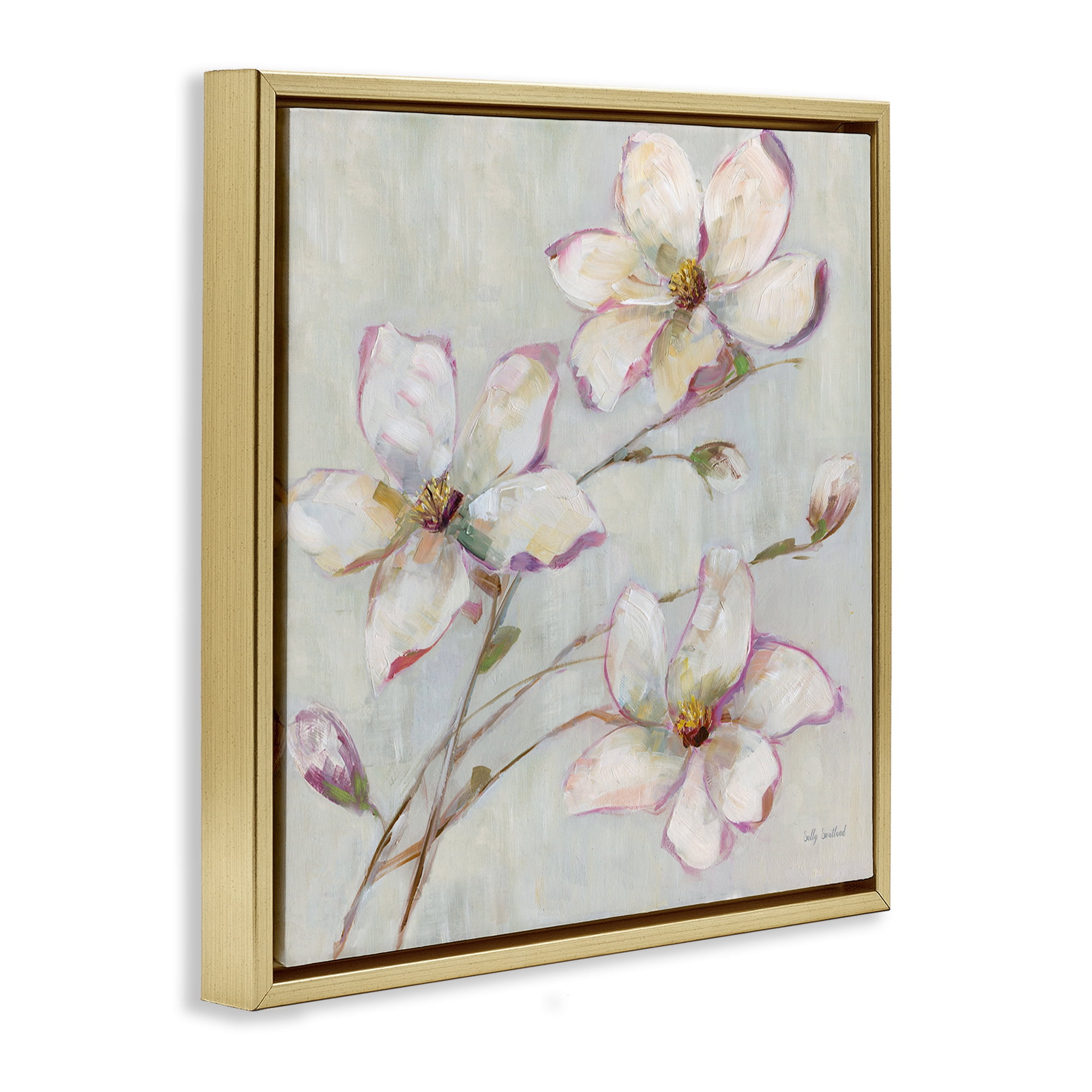 Stupell Industries Apple Blossom Botanicals Botanical & Floral Painting Gold Floater Framed Art Print Wall Art, 18 x 18