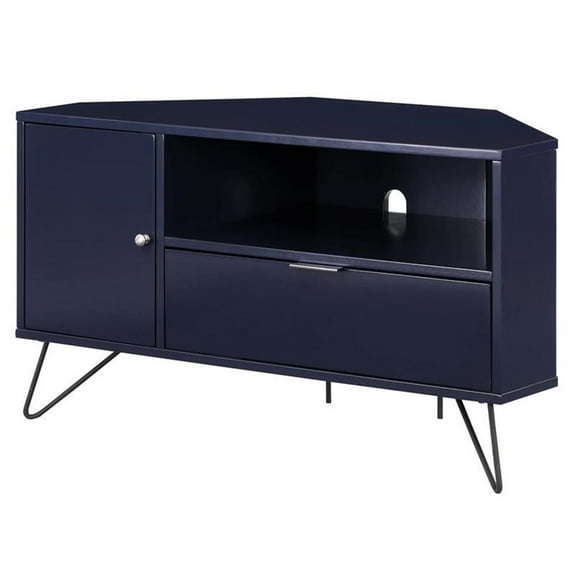 Furniture of America Emilia Modern Wood Multi-Storage Corner TV Stand in Navy