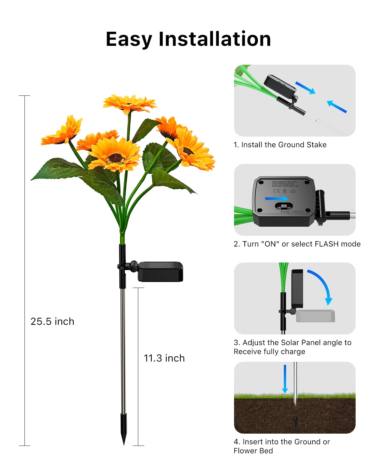 Yinghao 4 pack Solar Sunflower Lights, 6 Head LED Outdoor Waterproof Garden Flowers Petal Lighting Yard Decor for Planters, Birthday Gifts for Women