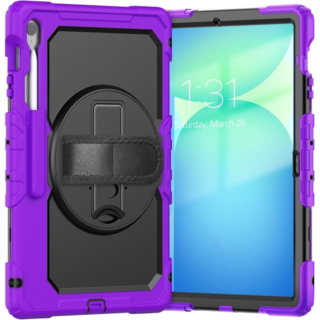 Funda para Samsung Galaxy Tab S10 FE+ Plus de 13,1 pulgadas modelo 2025 (X620/X626B), funda protectora resistente a prueba de golpes con protector de pantalla, soporte giratorio de 360°,correa de mano
