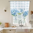 thumbnail image 3 of Light Blue Flowers Butterfly Tie Up Curtain 45 Inches Long, Hydrangeas Flowers Green Leaf Plaid Balloon Style Kitchen Window Curtain Over Sink, Small Window Rod Pocket Curtain 34"x45", 3 of 9