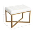 thumbnail image 2 of Rectangle Ottoman with White Velvet Tufted Cushion and Gold Metal X Base: Upholstered Footstool, Padded Vanity Seat, 2 of 8