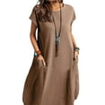 thumbnail image 3 of ZANZEA Women's Daily Casual Side Pocket Round Neck Short Sleeve Cotton Midi Dress, 3 of 4