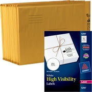 Duck Brand Kraft Bubble Mailers, Manila, 120-Count, 10.5" x 15" and Avery High-Visibility Round Laser Labels 5294, 2-1/2", White, 300pk Bundle