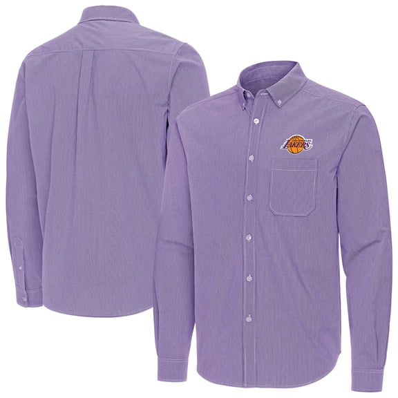 Men's Antigua Purple Los Angeles Lakers Porter Woven Long Sleeve Button-Down Shirt