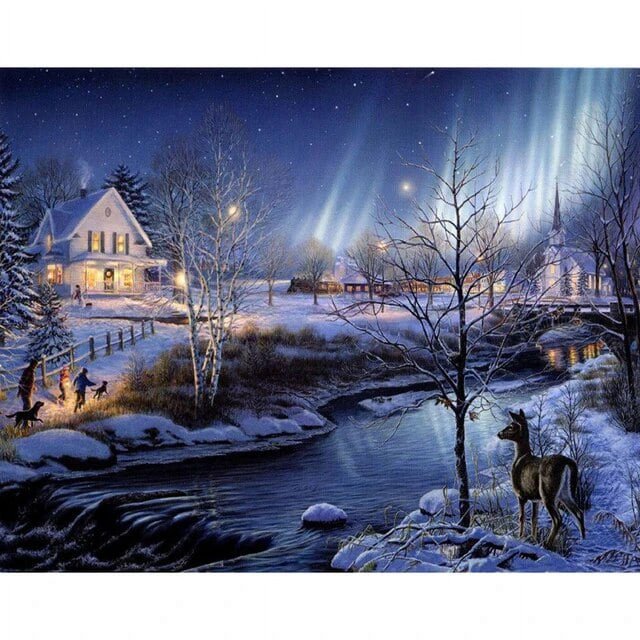 HOMFUN-pintura de diamante redondo/cuadrado 5D DIY "Casa nieve paisaje de invierno", bordado de punto de cruz, decoración de diamantes de imitación completa