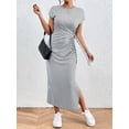 thumbnail image 6 of Sexy Dance Women's Summer Striped Short Sleeve T Shirt Dress Casual Tie Waist Bech Long Sundress Ladies Office T Shirt Dresses grey XL, 6 of 8