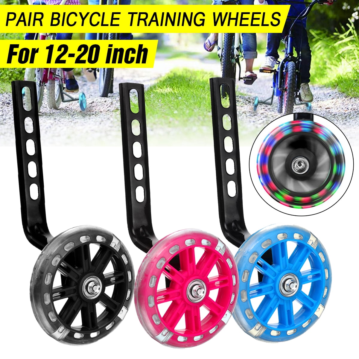 Child Kids Bicycle Bike Training Support Wheels Fits 12-20"  Adjustable 3 Colors 