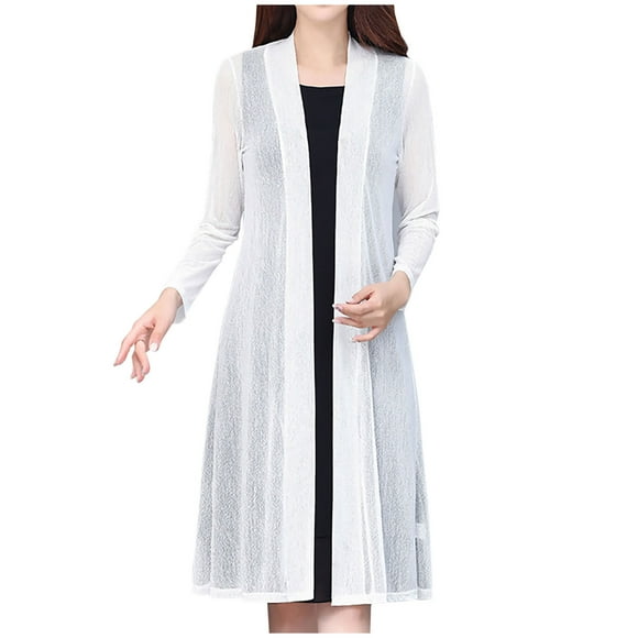 Bocqde Long Cardigans for Women Plus Size Summer Lightweight Open Front Elegant Sheer Shrugs Fashion Solid Casual Long Sleeve Cardigan Cover Ups
