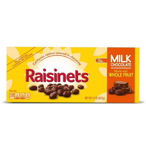 Raisinets, Milk-Chocolate-Covered California Raisins, Movie Theater Candy Box, 3.1 oz pack of 6