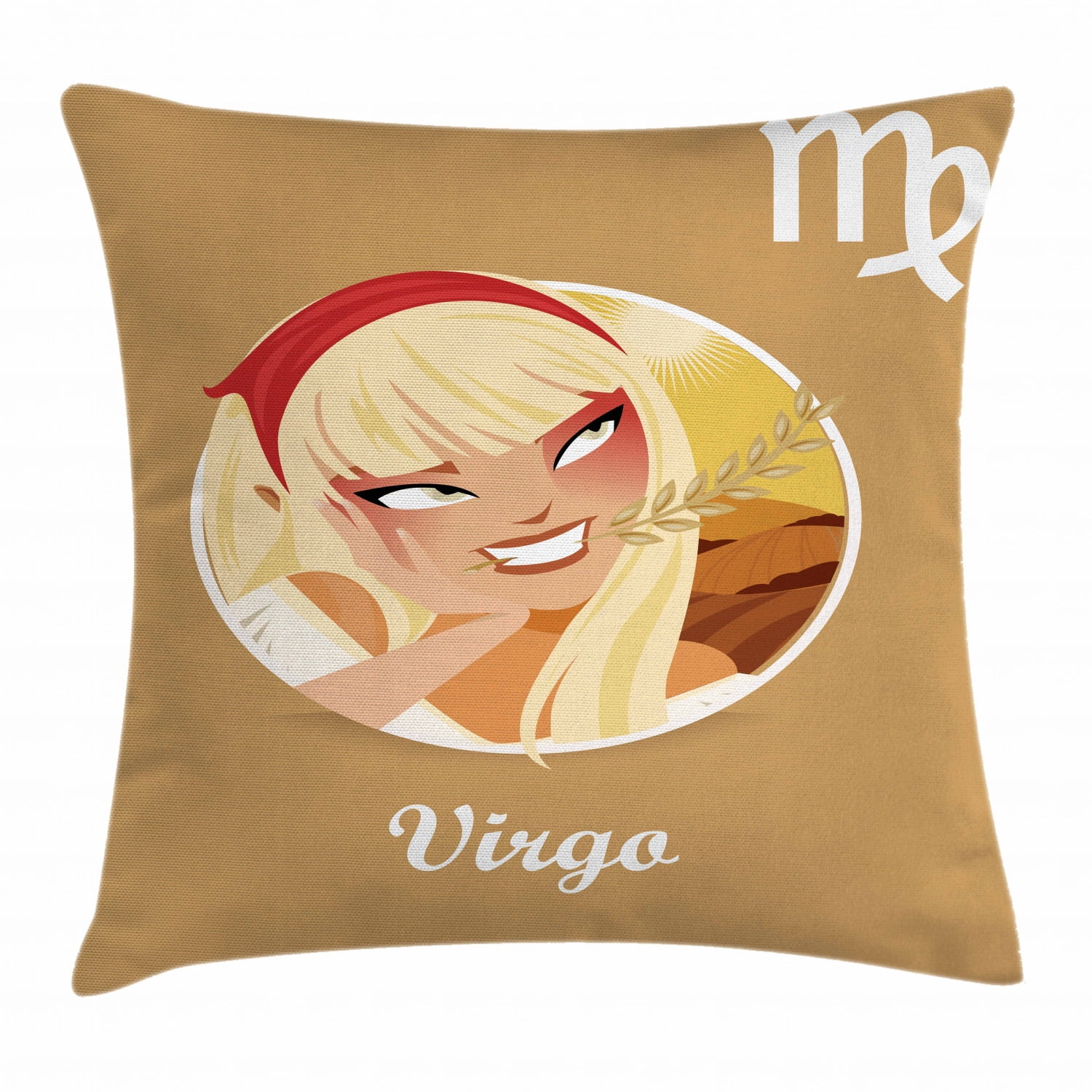 Zodiac Virgo Throw Pillow Cushion Cover, Cheerful Teenage Cartoon Girl