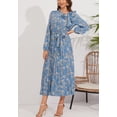 thumbnail image 3 of Round Neck Bow Detail Floral Print Dress for Women Mid-Calf Length Blue Small, 3 of 4