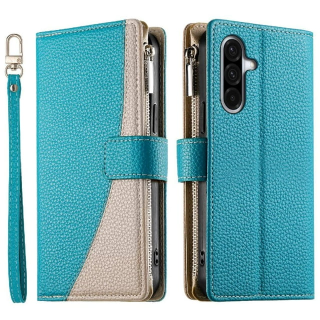Funda cartera GANGXUN para Samsung Galaxy A36 , cuero PU con tarjetero, cremallera, correa de mano, soporte y protección 384°