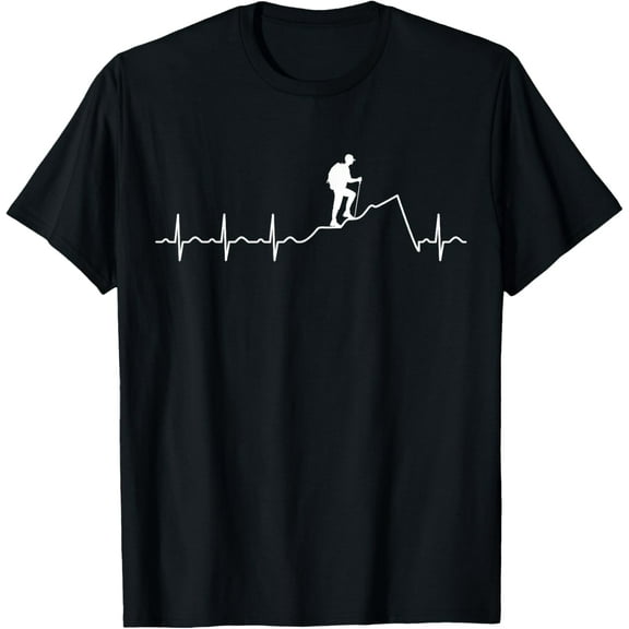 Heartbeat Heartline EKG Hiking In The Mountains Design T-Shirt