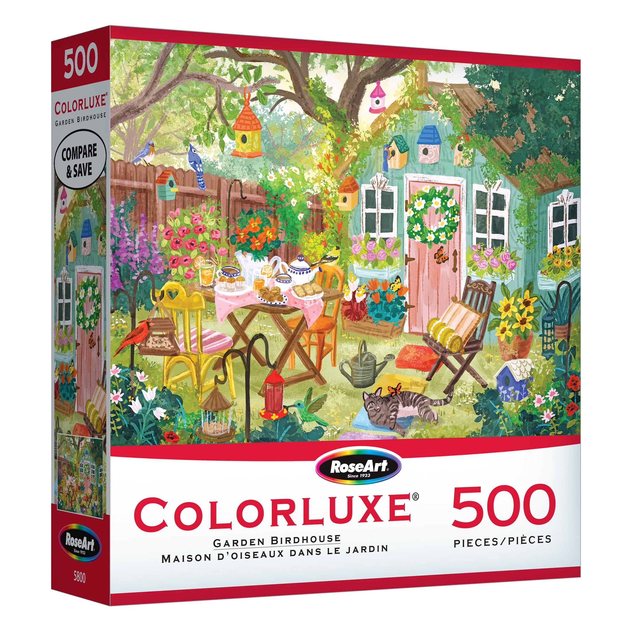 RoseArt Colorluxe 500-Garden Birdhouse Adult Interlocking Puzzle