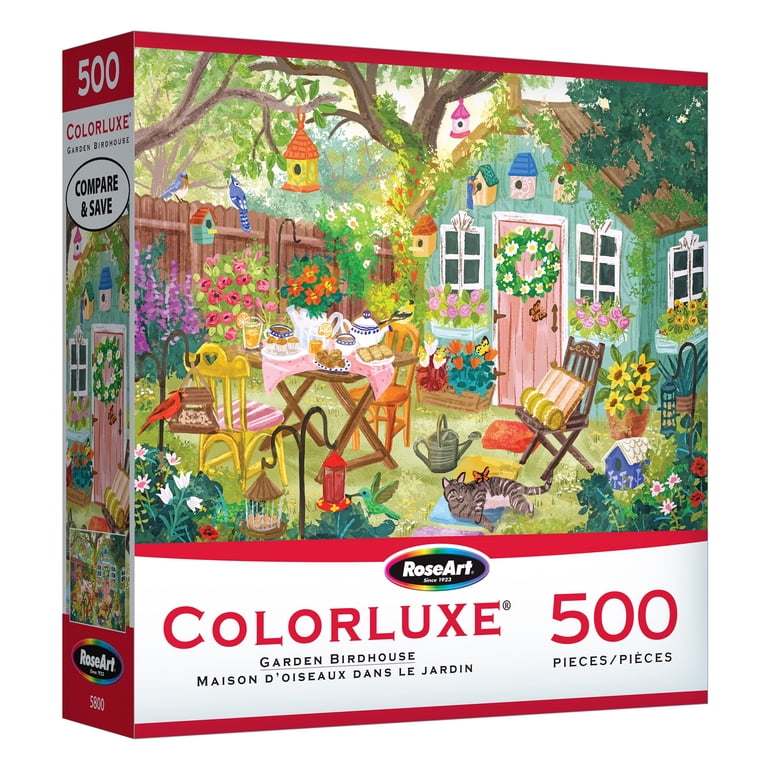RoseArt Colorluxe 500-Garden Birdhouse Adult Interlocking Puzzle