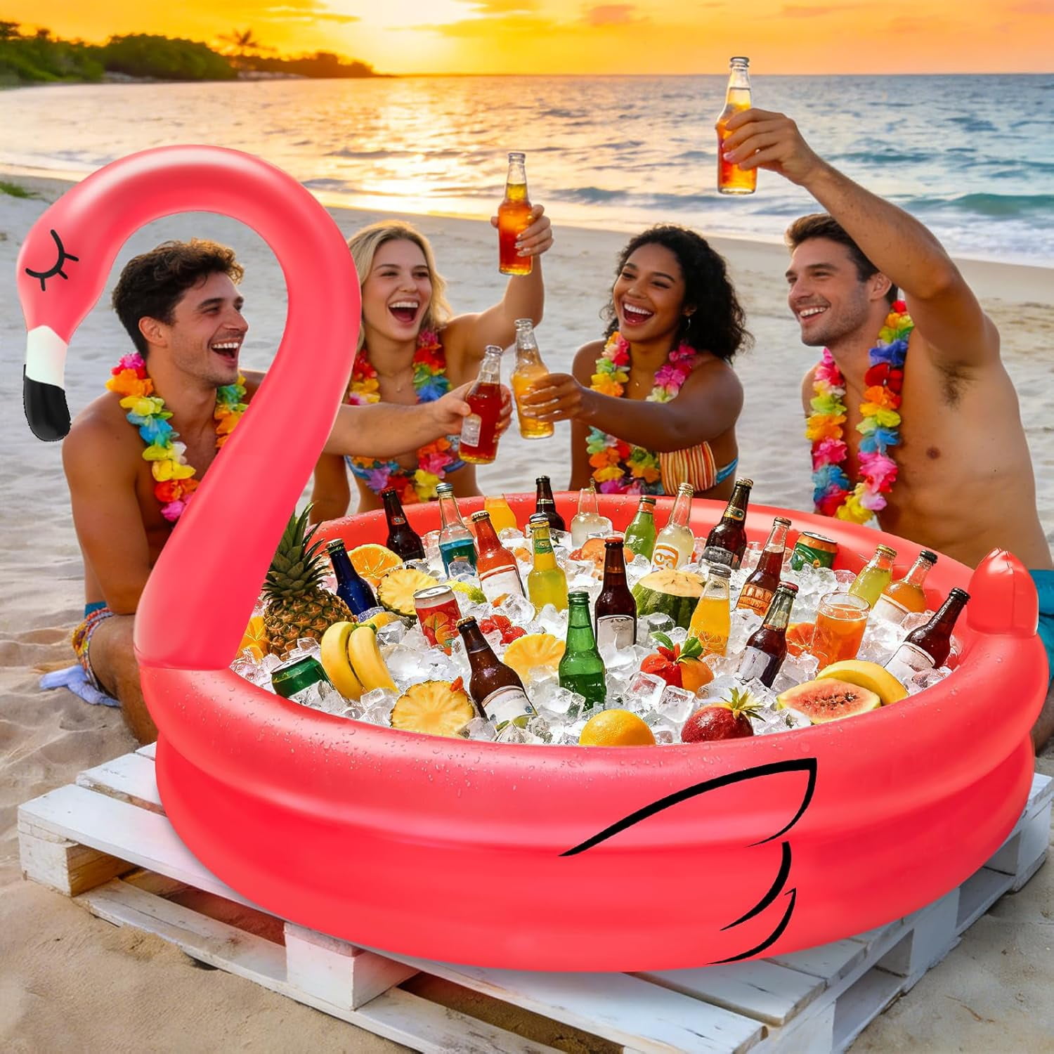 DEA Inflatable Flamingo Cooler 130+Cans Large Capacity, Bottom Quick-Drain,Luau Party Decor,Flamingo Pool Party Decorations, Beach Hawaiian Birthday Party Supplies Tropical Themed Summer Drink Cooler
