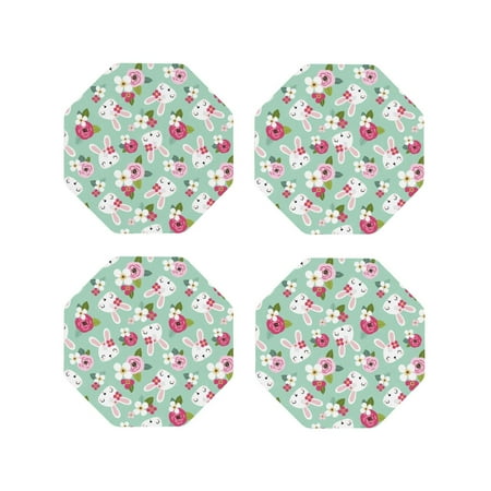 

Fuzoiu Bunny And Rose Print Leather Coasters Set Drink Coasters Set of 4 for Tabletop Protection Durable PVC Coasters Home Décor and Housewarming Gift-Octagon