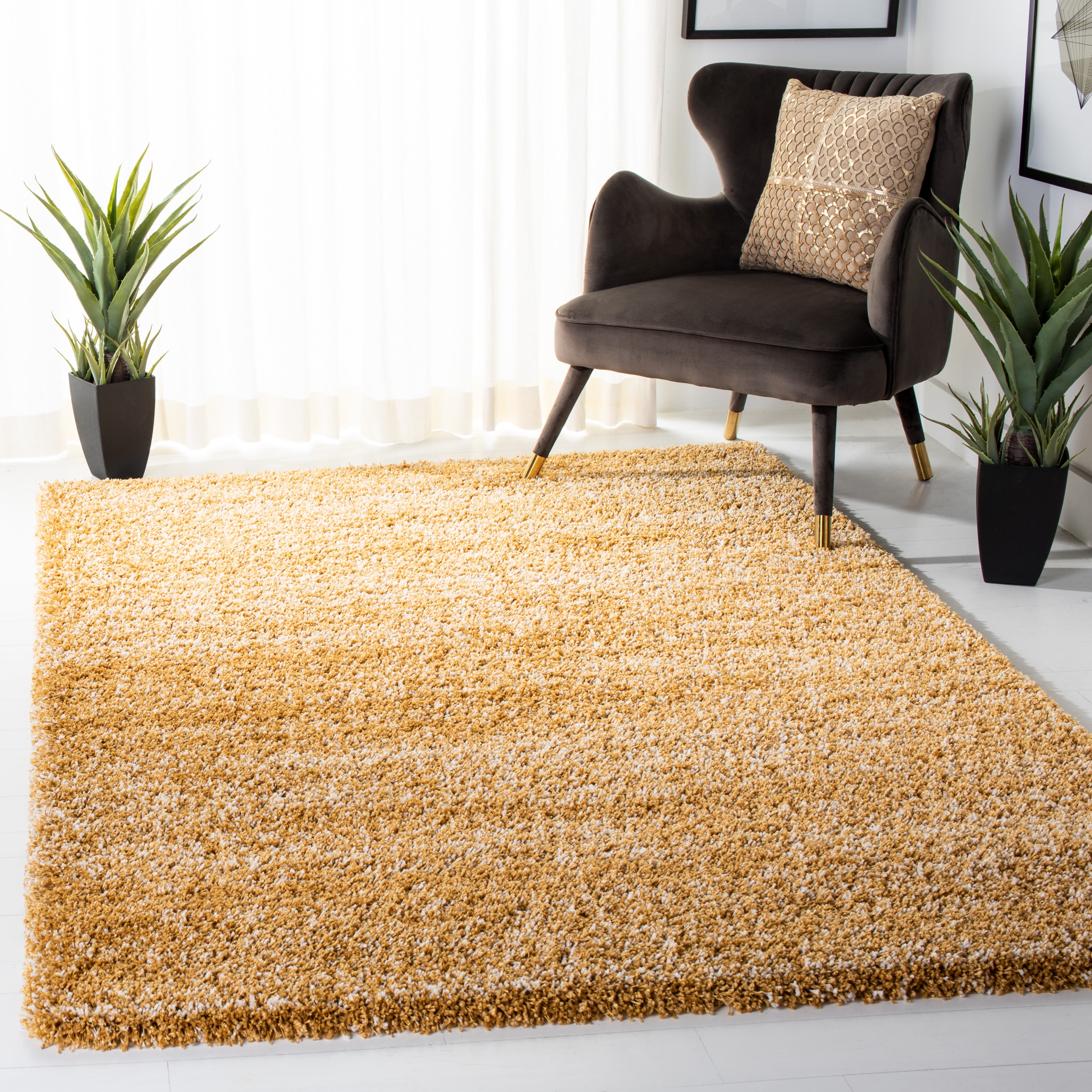 SAFAVIEH Hudson Shag Jaden Striped Area Rug, Gold/Ivory, 8' x 10'